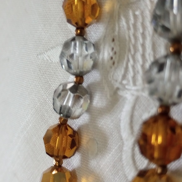 Vintage MARVELLA 2- Strand Deep Amber, grey faceted Crystal glass Beads BRACELET - Picture 6 of 9
